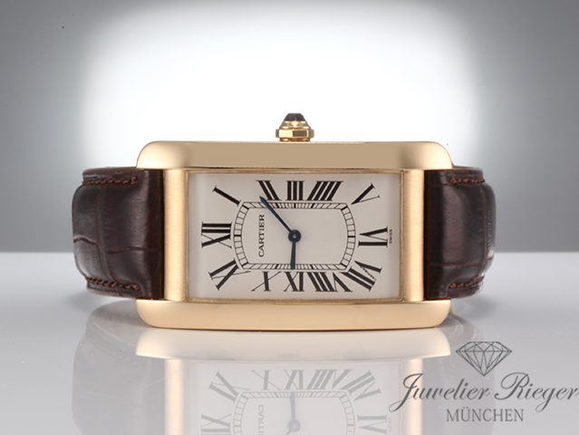 Bild 4 der Galerie: Cartier Tank Americaine Großes Modell Gelbgold 750 1735 Handaufzug Leder Gold