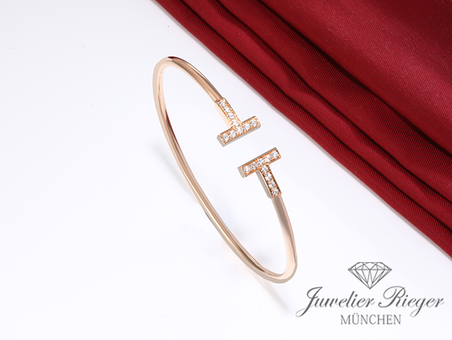 Image 4 of gallery: Tiffany & Co. T Wire Armreif Rosegold 750 Größe Small Diamanten Brillanten