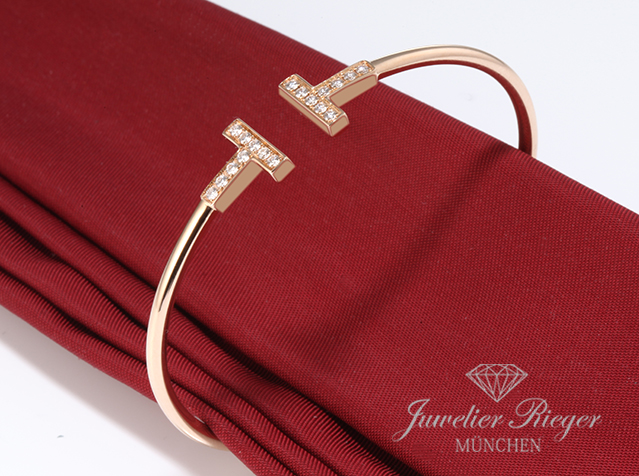 Image 2 of gallery: Tiffany & Co. T Wire Armreif Rosegold 750 Größe Small Diamanten Brillanten