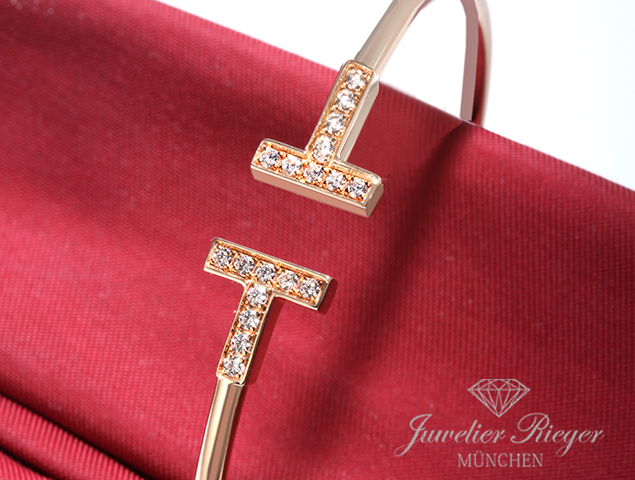 Image 1 of gallery: Tiffany & Co. T Wire Armreif Rosegold 750 Größe Small Diamanten Brillanten