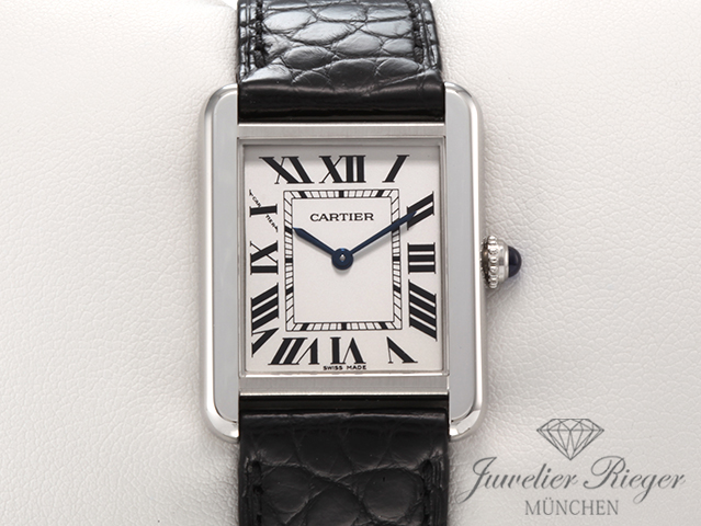 Image 1 of gallery: Cartier Tank Solo Kleines Modell W5200005 2017 Edelstahl Lederband Stahl
