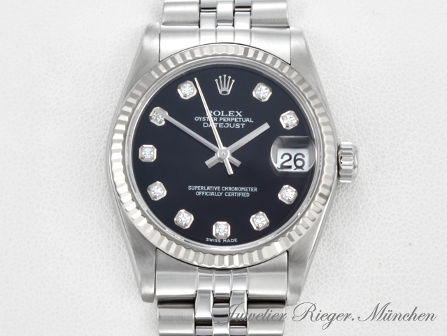 Bild 1 der Galerie: Rolex Medium Datejust 31 mm Stahl Weissgold 750 Diamanten 1996 Automatik Gold