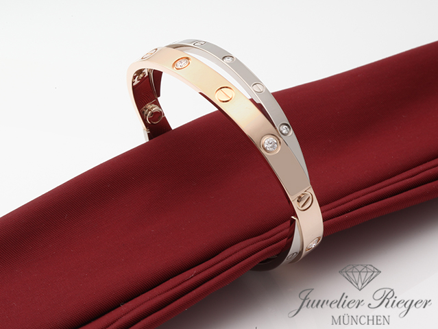 Image 2 of gallery: Cartier Armreif Love Doppelt Weissgold & Rosegold 750 Diamanten Gr 17 Gold