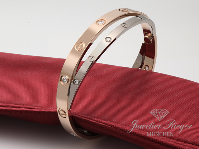 Image 1 of gallery: Cartier Armreif Love Doppelt Weissgold & Rosegold 750 Diamanten Gr 17 Gold