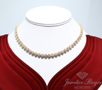 . Tennis-Brillant Collier Gelbgold 750 Diamanten ca. 2,27 ct Brillanten Gold Kette