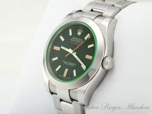 Bild 2 der Galerie: Rolex Milgauss 116400GV 2009 LC100 Edelstahl Automatik Stahl Grün Green