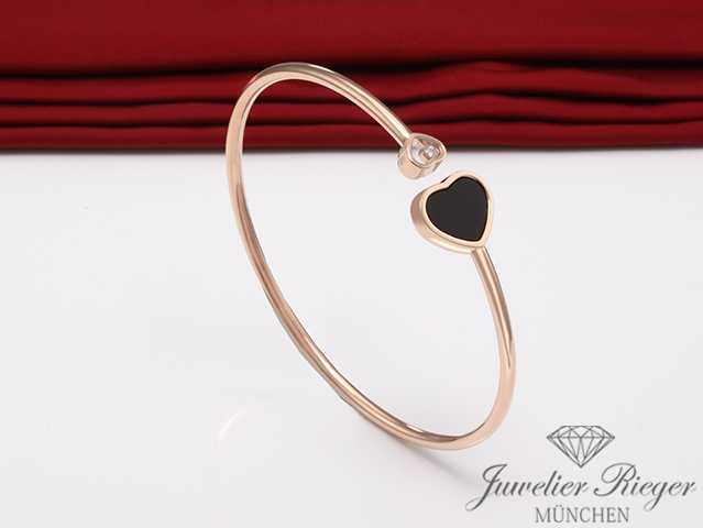 Image 2 of gallery: Chopard Armreif Happy Hearts Rosegold 750 Onyx Diamant Gr S 2017 857482 Gold