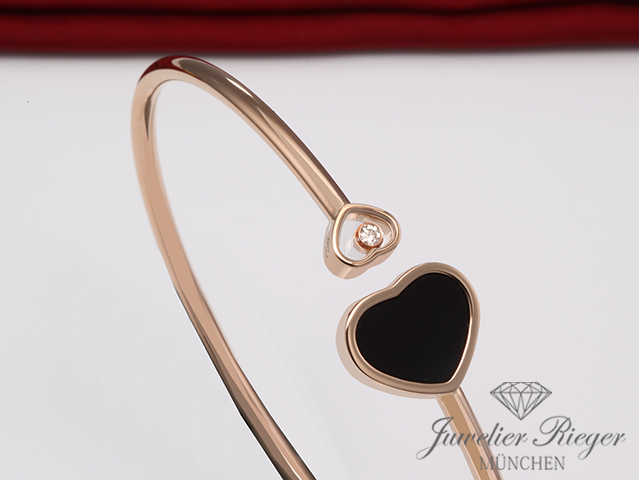 Image 3 of gallery: Chopard Armreif Happy Hearts Rosegold 750 Onyx Diamant Gr S 2017 857482 Gold