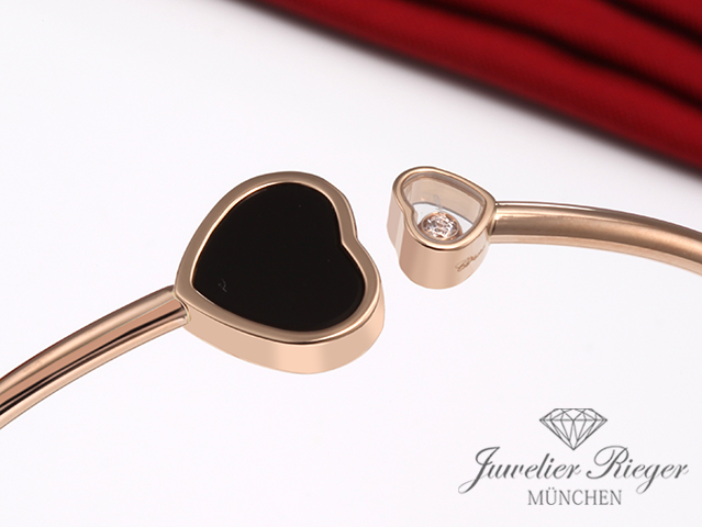 Image 4 of gallery: Chopard Armreif Happy Hearts Rosegold 750 Onyx Diamant Gr S 2017 857482 Gold