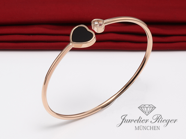 Image 1 of gallery: Chopard Armreif Happy Hearts Rosegold 750 Onyx Diamant Gr S 2017 857482 Gold