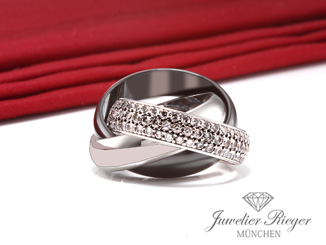 Bild 5 der Galerie: Cartier Ring Trinity Grosses Modell Weissgold 750 Platin Keramik Diamanten Gr 53