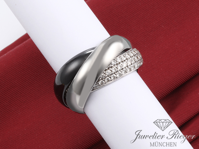 Bild 2 der Galerie: Cartier Ring Trinity Grosses Modell Weissgold 750 Platin Keramik Diamanten Gr 53