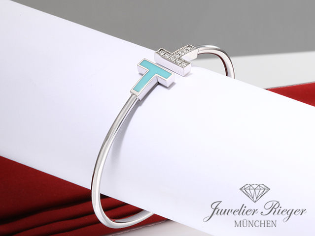Bild 1 der Galerie: Tiffany & Co. T Wire Armreif Weissgold 750 Größe Small Diamanten Türkis Gold