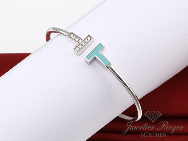 Bild 2 der Galerie: Tiffany & Co. T Wire Armreif Weissgold 750 Größe Small Diamanten Türkis Gold