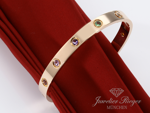 Bild 1 der Galerie: Cartier Armreif Love Rosegold 750 Größe 17 2014 Saphire Amethyst Granat Gold