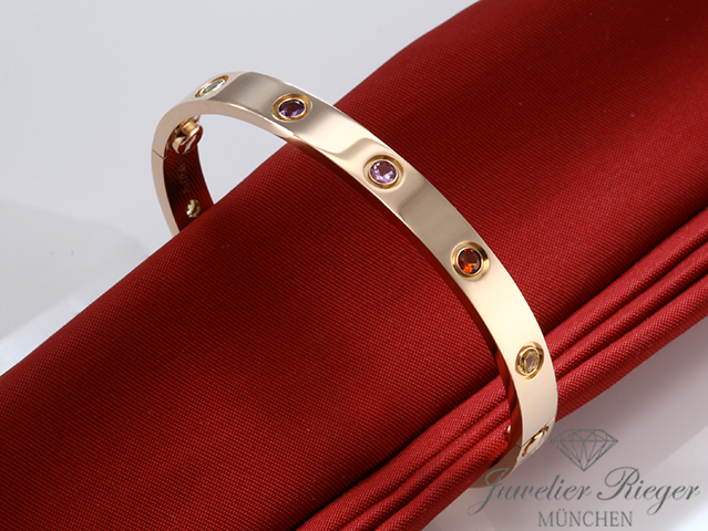 Bild 2 der Galerie: Cartier Armreif Love Rosegold 750 Größe 17 2014 Saphire Amethyst Granat Gold