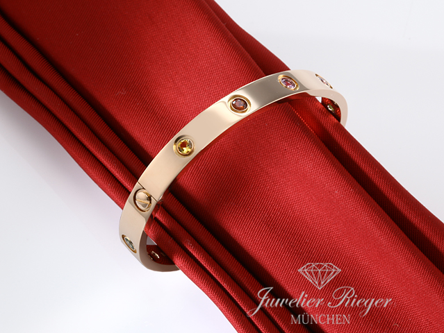 Bild 3 der Galerie: Cartier Armreif Love Rosegold 750 Größe 17 2014 Saphire Amethyst Granat Gold