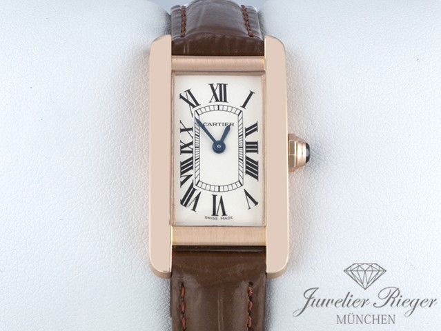 Bild 1 der Galerie: Cartier Lady Tank Americaine Rosegold 750 2012 Lederband W2607456 Damen Gold