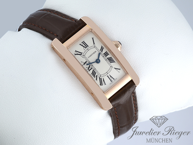 Bild 3 der Galerie: Cartier Lady Tank Americaine Rosegold 750 2012 Lederband W2607456 Damen Gold