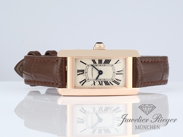 Bild 4 der Galerie: Cartier Lady Tank Americaine Rosegold 750 2012 Lederband W2607456 Damen Gold
