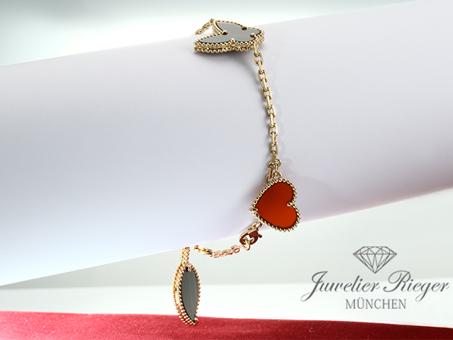 Bild 3 der Galerie: Van Cleef & Arpels Armband Lucky Alhambra Gelbgold 750 Karneol Malachit Gold