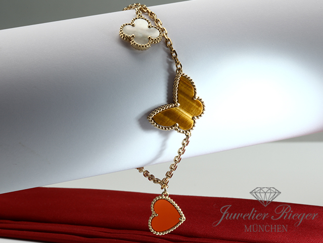 Bild 4 der Galerie: Van Cleef & Arpels Armband Lucky Alhambra Gelbgold 750 Karneol Malachit Gold