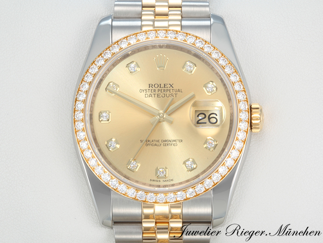 Image 1 of gallery: Rolex Datejust 36 mm 116243 2014 Stahl Gelbgold 750 Diamanten Automatik