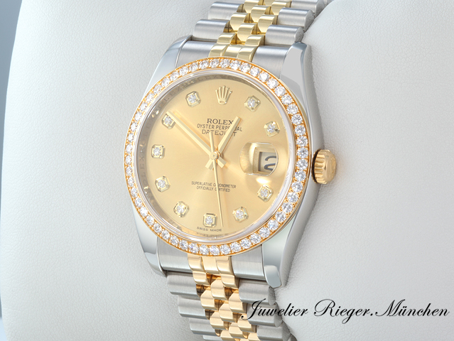 Image 2 of gallery: Rolex Datejust 36 mm 116243 2014 Stahl Gelbgold 750 Diamanten Automatik