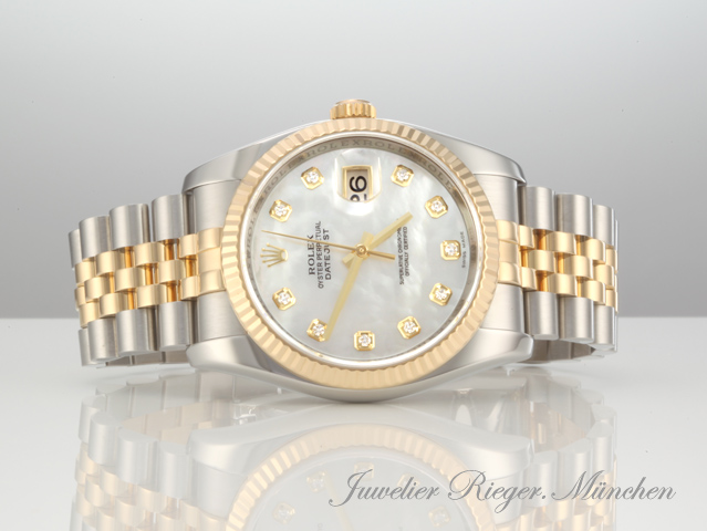 Bild 4 der Galerie: Rolex Datejust 36 mm 116233 Perlmutt Diamanten Stahl Gelbgold 750 Automatik Gold