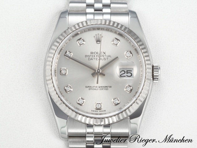 Bild 1 der Galerie: Rolex Datejust 36 mm 116234 2015 Stahl Weissgold 750 Diamanten Automatik Gold