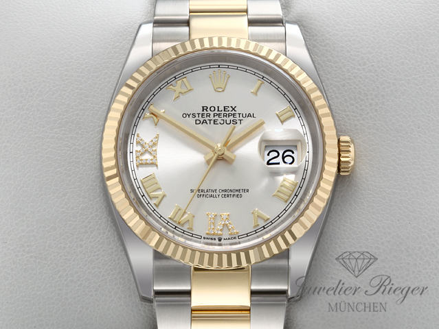 Image 1 of gallery: Rolex Datejust 36 126233 2025 Edelstahl Gelbgold 750 Diamanten Automatik Gold