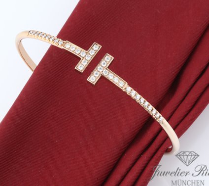 . Tiffany & Co. T Wire Armreif Rosegold 750 Gr Medium Diamanten 0,48 ct Brillanten