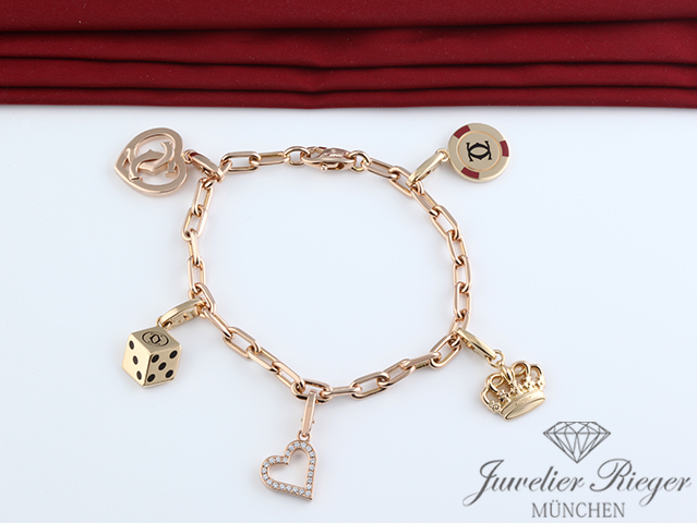 Bild 2 der Galerie: Cartier Armband Santos de Cartier 5 Charms Rosegold Gelbgold 750 Diamanten 19 cm