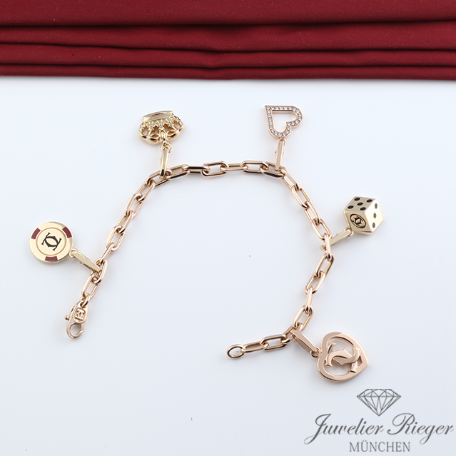 Bild 4 der Galerie: Cartier Armband Santos de Cartier 5 Charms Rosegold Gelbgold 750 Diamanten 19 cm
