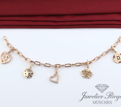 . Cartier Armband Santos de Cartier 5 Charms Rosegold Gelbgold 750 Diamanten 19 cm