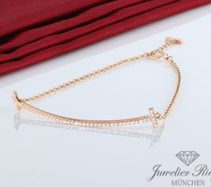 . Tiffany & Co. T Smile Armband Rosegold 750 Gr Medium Diamanten 0,12ct Brillanten