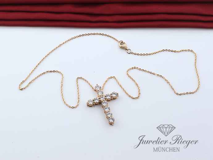 Bild 3 der Galerie: Ungetragen: Collier Gelbgold 750 Kreuz Anhänger Diamanten 3,36 ct. Brillanten