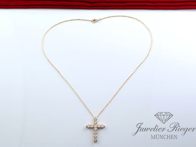 Bild 4 der Galerie: Ungetragen: Collier Gelbgold 750 Kreuz Anhänger Diamanten 3,36 ct. Brillanten