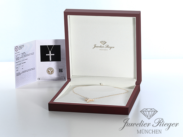 Bild 5 der Galerie: Ungetragen: Collier Gelbgold 750 Kreuz Anhänger Diamanten 3,36 ct. Brillanten