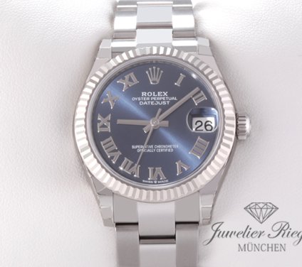 Front view of the watch, mainly showing the dial and bezel. Rolex Medium Datejust 31 278274 2021 Edelstahl Weissgold 750 Automatik Gold