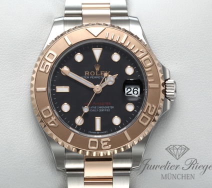 Uhransicht von vorne, hauptsächlich das Zifferblatt und die Lünette sichtbar. Rolex Yachtmaster 37 268621 2020 Medium Edelstahl Rosegold 750 Automatik Lady