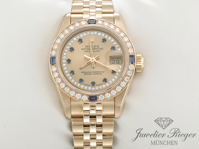 Bild 1 der Galerie: Rolex Lady Datejust Gelbgold 750 1994 69088 Diamanten Saphire Automatik Gold
