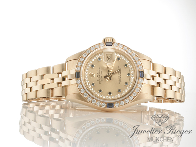 Bild 4 der Galerie: Rolex Lady Datejust Gelbgold 750 1994 69088 Diamanten Saphire Automatik Gold