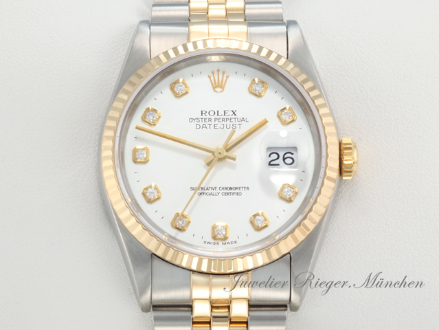 Bild 1 der Galerie: Rolex Datejust 36 mm 16233 1998 Diamanten Stahl Gelbgold 750 Automatik Gold