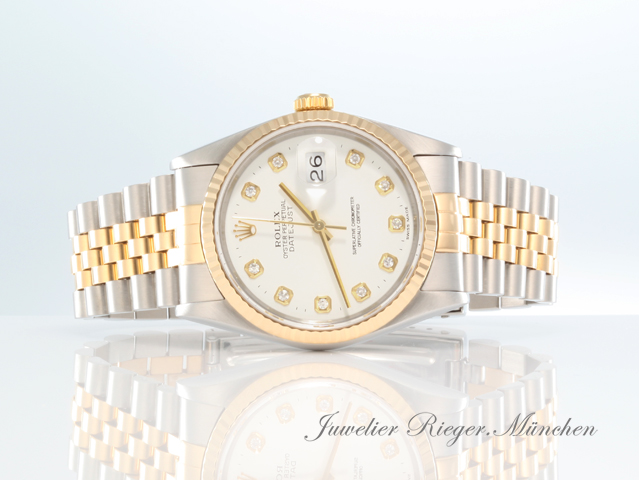 Bild 4 der Galerie: Rolex Datejust 36 mm 16233 1998 Diamanten Stahl Gelbgold 750 Automatik Gold