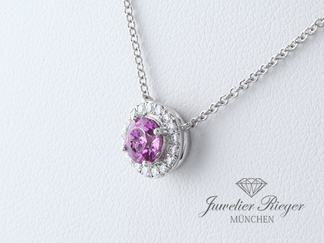 Bild 2 der Galerie: Tiffany & Co. Soleste Collier Platin 950 rosa Saphir Diamanten Solitär Kette