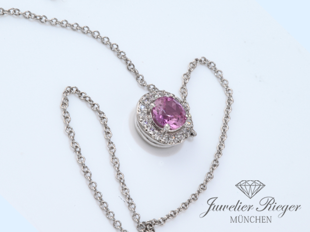 Bild 3 der Galerie: Tiffany & Co. Soleste Collier Platin 950 rosa Saphir Diamanten Solitär Kette