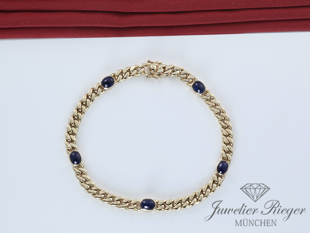 Wondervolles Panzer-Armband Gelbgold 585 blaue Saphire Länge 19,5 cm Gold Wondervolles Panzer-Armband Gelbgold 585 blaue Saphire Länge 19,5 cm Gold