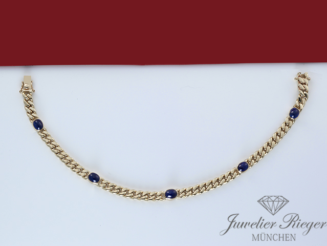 Bild 2 der Galerie: Wondervolles Panzer-Armband Gelbgold 585 blaue Saphire Länge 19,5 cm Gold
