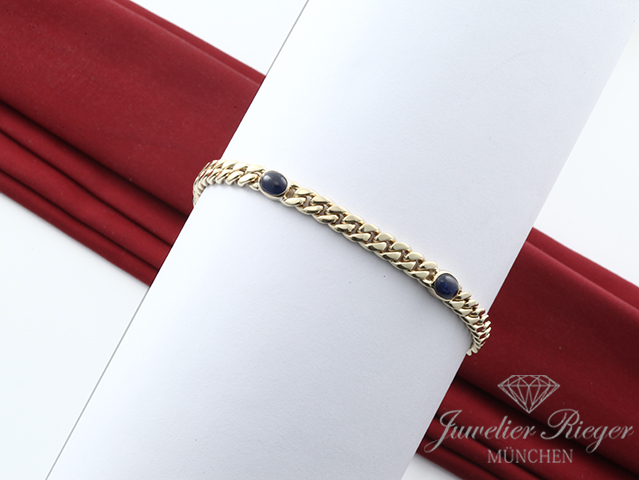 Bild 4 der Galerie: Wondervolles Panzer-Armband Gelbgold 585 blaue Saphire Länge 19,5 cm Gold